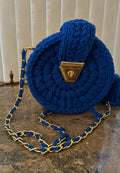 Handcrafted Royal Blue Chunky Knit Crochet Purse – Gold Chain Crossbody